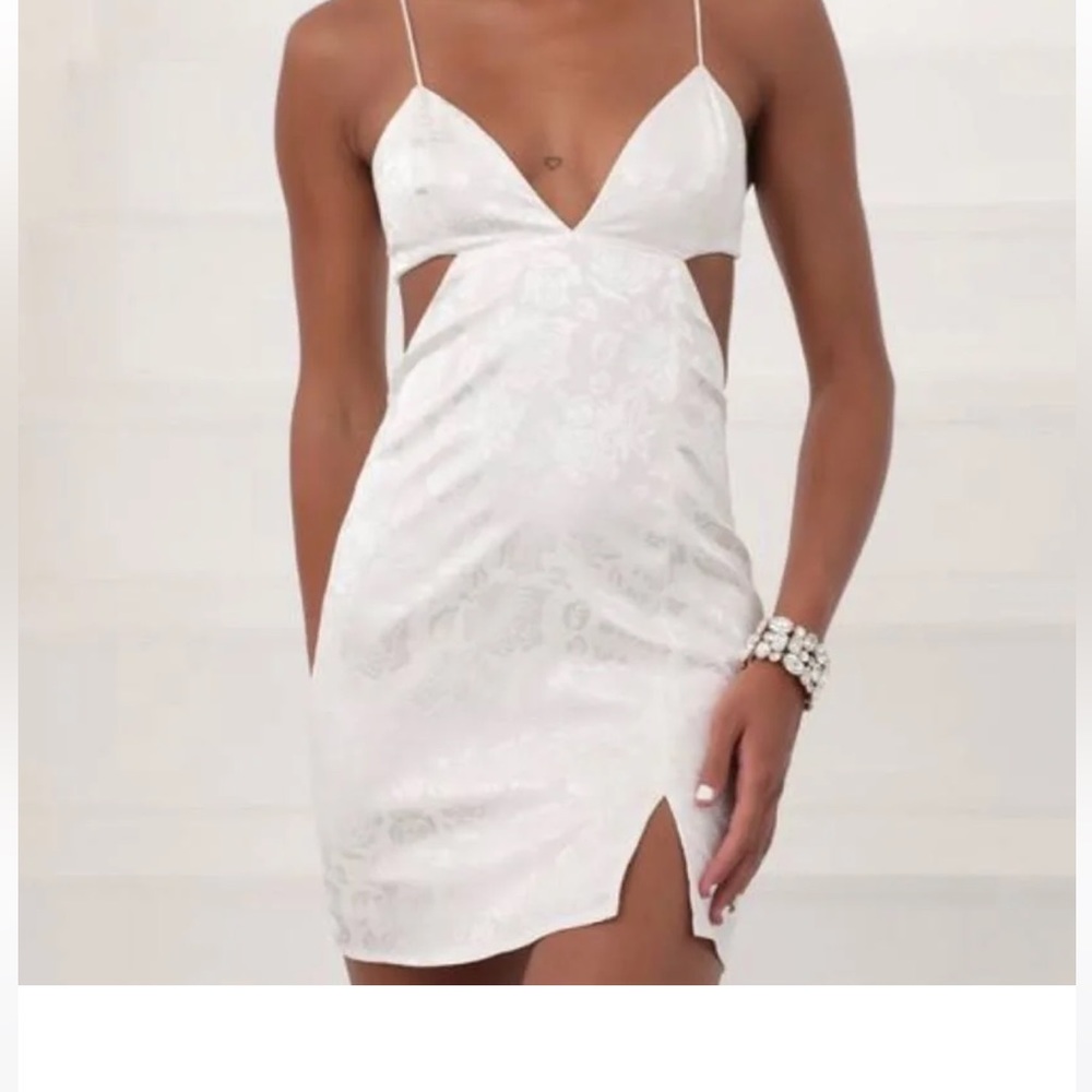Lucy in the sky. satin dress in white rose ‘take what you want’
